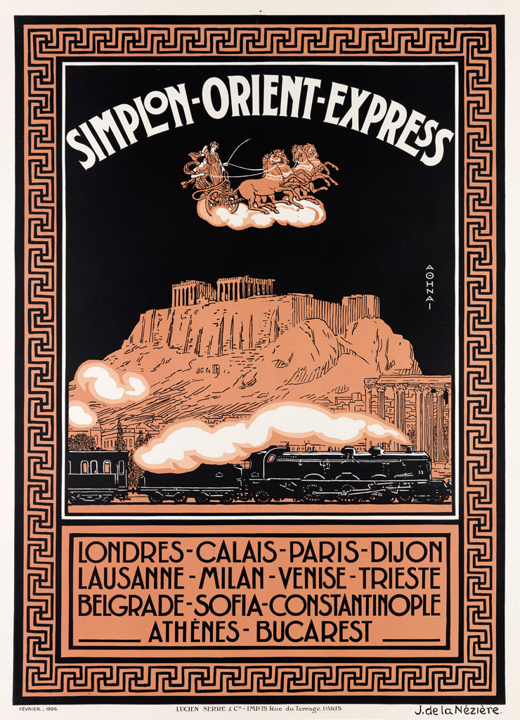 JOSEPH DE LA NÉZIÈRE (1873-1944). SIMPLON - ORIENT - EXPRESS. 1926. 41x30 inches, 106x76 cm. Lucien Serre, & Cie., Paris.